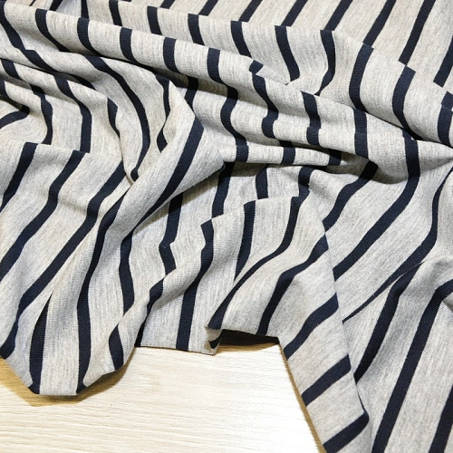 Кулирная гладь "Тельняшка" "2см-0,5см серый меланж +синий"