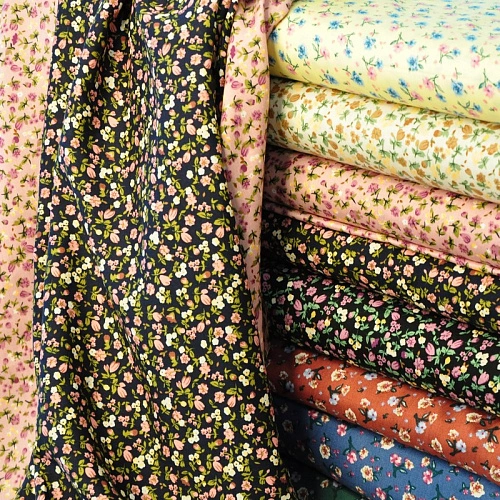 Штапель "Твил" Мелкий цветочек на желтом фоне