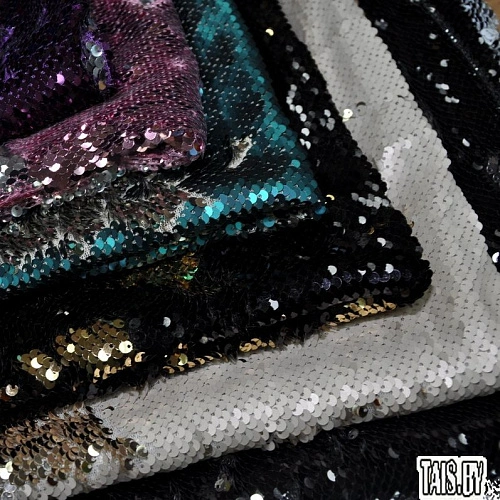 Пайеточная ткань двухцветная чешуя (сиреневый с серебром)