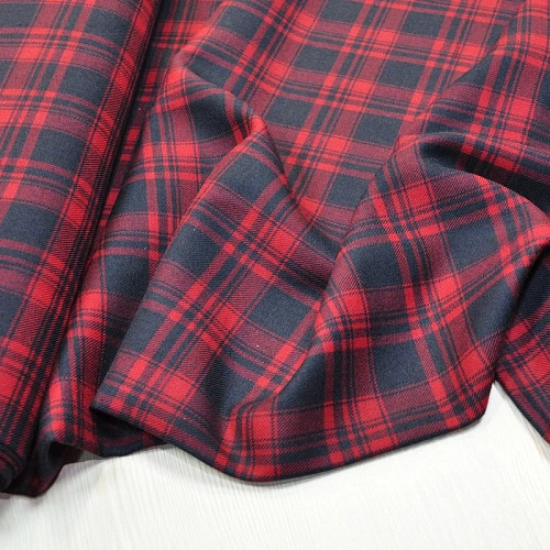 Костюмная ткань Полушерсть клетка (красный+синий)