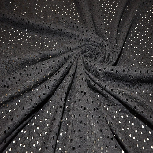 Батист вышитый, прошва цветочки (черный)