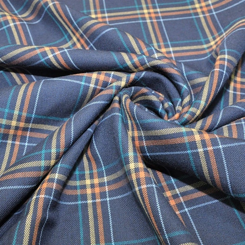 Костюмная ткань Полушерсть клетка (синий)