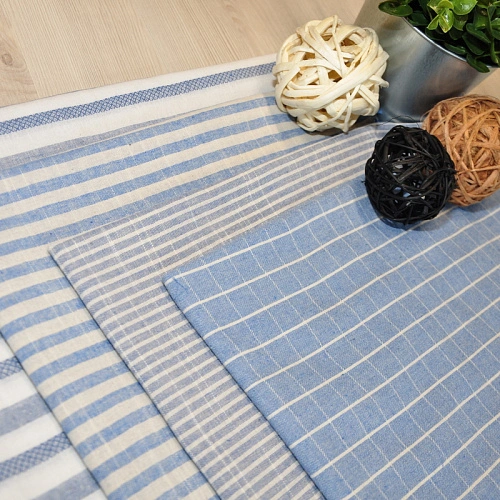 Рубашечны хлопок с фактурой льна (клетка голубой)