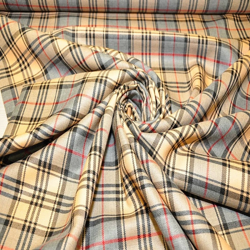 Костюмная ткань Полушерсть клетка (бежевый+серый)