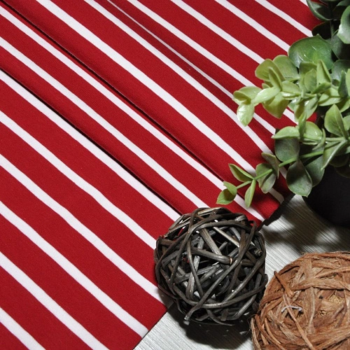 Кулирная гладь "Тельняшка" "2см-0,5см вишня +белый"