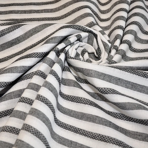 Рубашечны хлопок с фактурой льна (полоска 1см серый+белый)