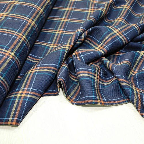 Костюмная ткань Полушерсть клетка (синий)