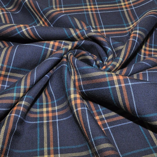 Костюмная ткань Полушерсть клетка (синий)