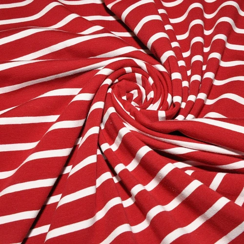 Кулирная гладь "Тельняшка" "2см-0,5см вишня +белый"