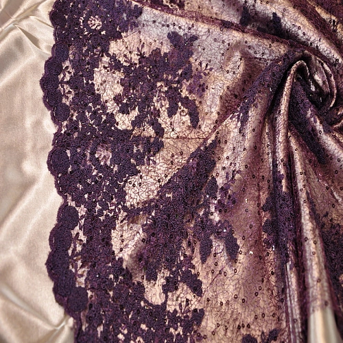 Вышивка на сетке с пайетками "Скарлет" (баклажан)