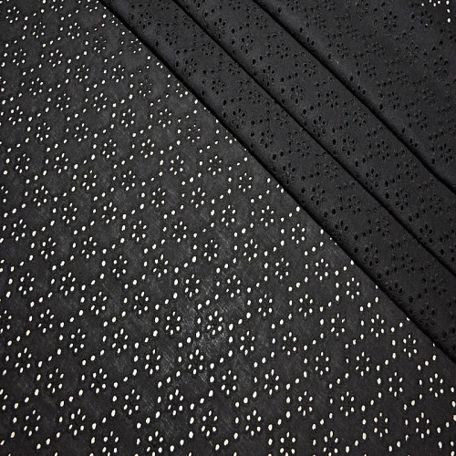 Батист вышитый, прошва цветок (черный)