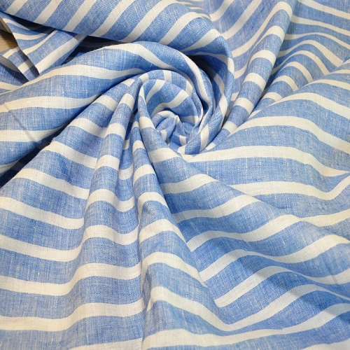 Лен Полоска "голубой+белый"