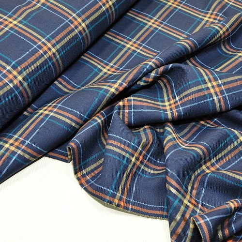 Костюмная ткань Полушерсть клетка (синий)