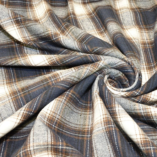 Ткань рубашечная фланель в клетку (синий+коричневый)