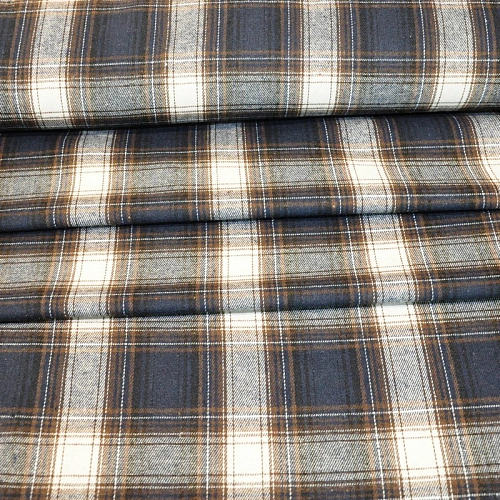 Ткань рубашечная фланель в клетку (синий+коричневый)
