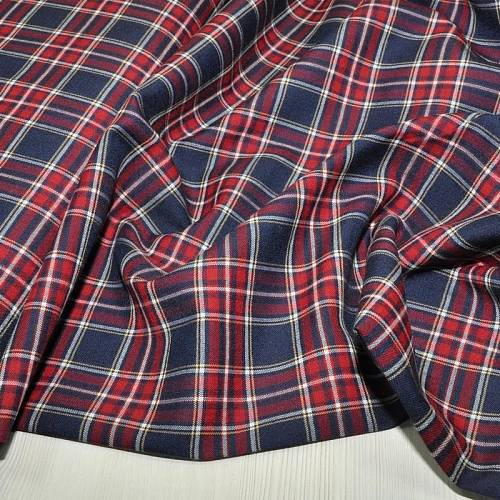 Костюмная ткань Полушерсть клетка (красный с синим)