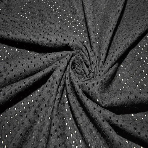 Батист вышитый, прошва листок мелкий (черный)