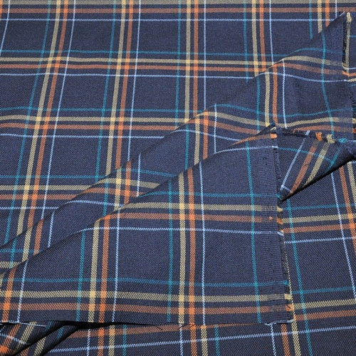 Костюмная ткань Полушерсть клетка (синий)