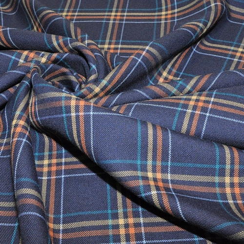 Костюмная ткань Полушерсть клетка (синий)