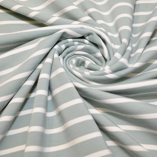 Кулирная гладь "Тельняшка" "2см-0,5см снежная мята +молочный"