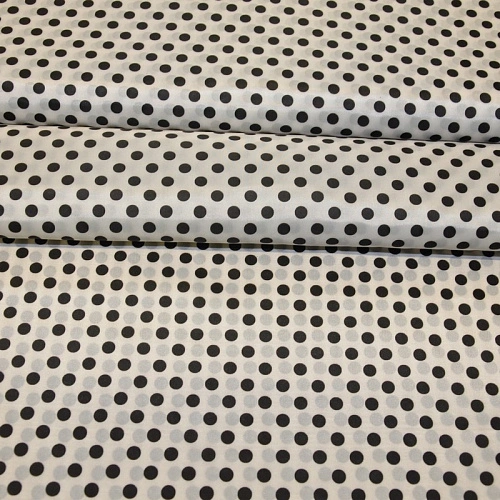 Подкладка нейлон принт черный горох на белом фоне