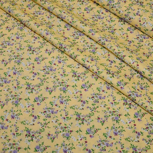 Штапель принт "Мелкий цветочек на светло-желтом фоне"