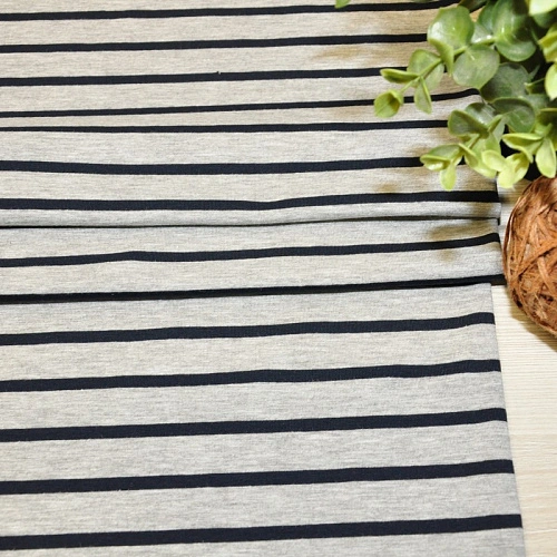 Кулирная гладь "Тельняшка" "2см-0,5см серый меланж +синий"