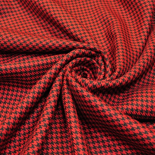 Костюмная ткань Гусиная лапка полушерсть (красный)