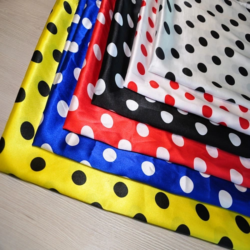 Атлас тонкий принт (васильковый фон белый горох 2,5см)