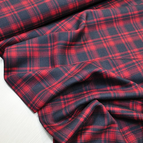 Костюмная ткань Полушерсть клетка (красный+синий)