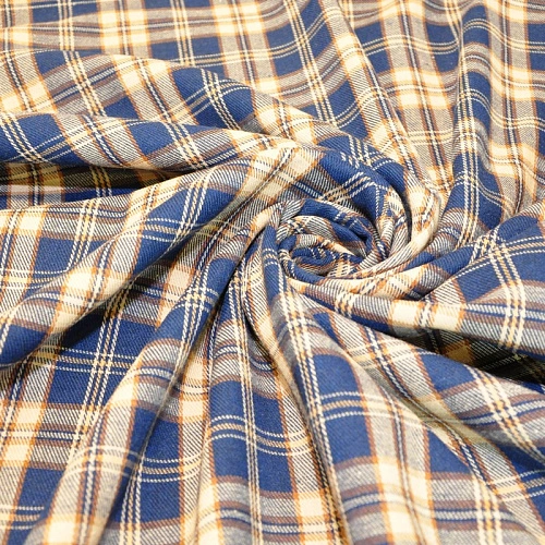 Ткань рубашечная фланель в клетку (синий +бежевый)