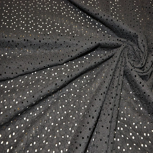 Батист вышитый, прошва цветочки (черный)