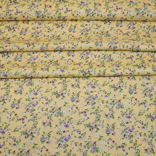 Штапель принт "Мелкий цветочек на светло-желтом фоне"