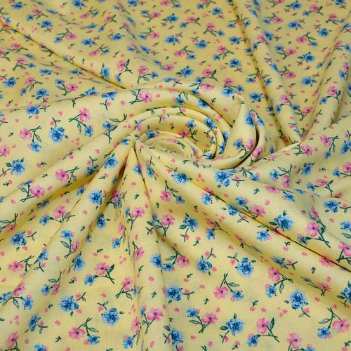 Штапель принт "Мелкий цветочек на желтом фоне "