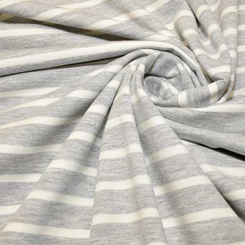 Кулирная гладь "Тельняшка" "2см-0,5см серый меланж +молочный"