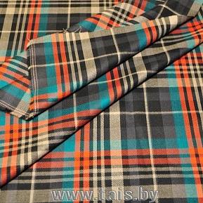 Костюмная ткань "Клетка " (голубо-оранжевый мадрас)