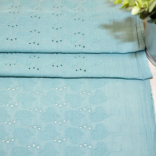 Батист вышитый "Ришелье" (пыльная бирюза)