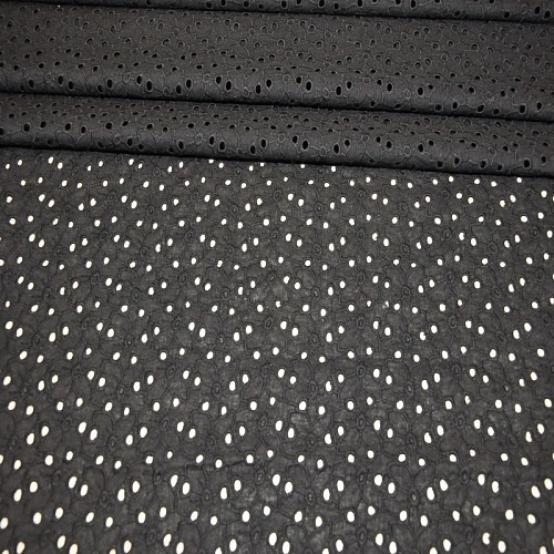 Батист вышитый, прошва цветочки (черный)