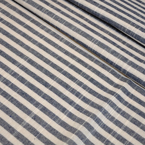Рубашечны хлопок с фактурой льна (полоска 0,5см синий+белый)