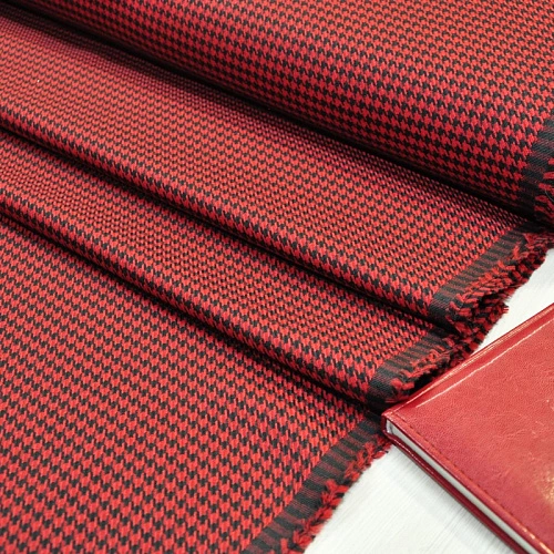 Костюмная ткань Гусиная лапка полушерсть (красный)