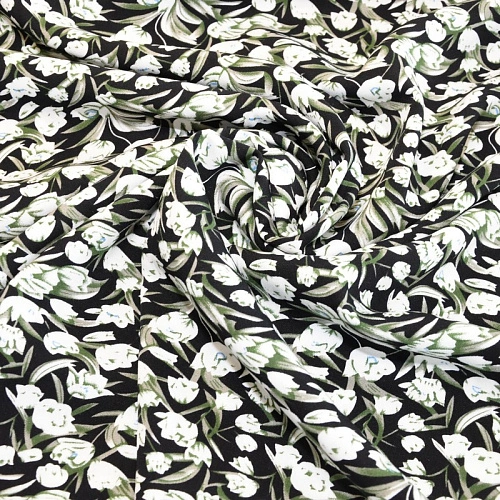 Штапель "Твил" Тюльпаны на черном фоне