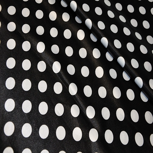 Атлас тонкий принт (черный фон белый горох 1,8см)