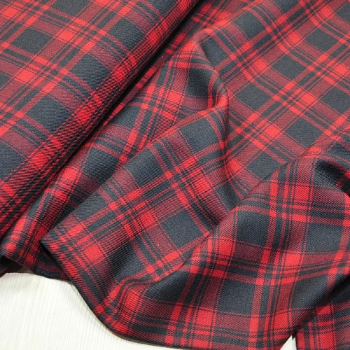 Костюмная ткань Полушерсть клетка (красный+синий)