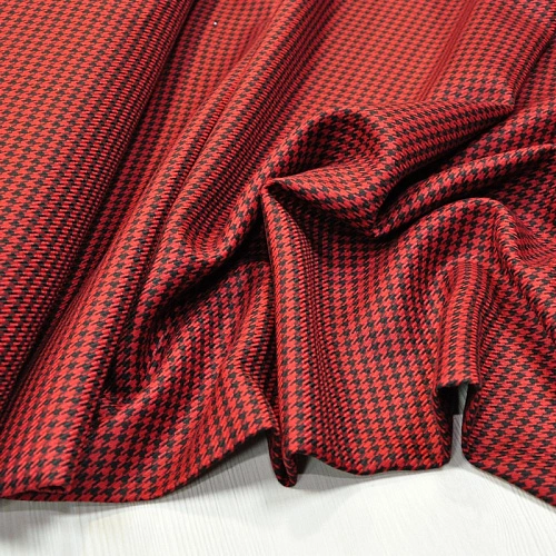 Костюмная ткань Гусиная лапка полушерсть (красный)