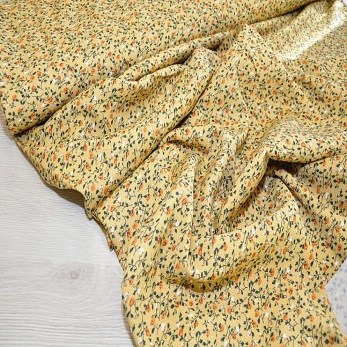 Штапель "Твил" Мелкий цветочек на желтом фоне