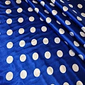 Атлас тонкий принт (васильковый фон белый горох 2,5см)