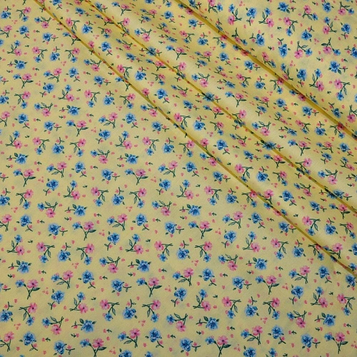 Штапель принт "Мелкий цветочек на желтом фоне "