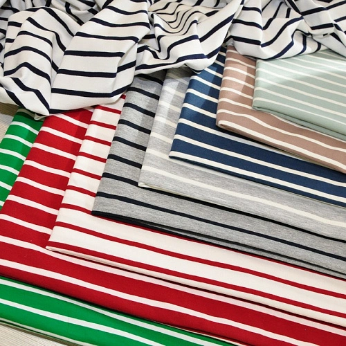 Кулирная гладь "Тельняшка" "2см-0,5см серый меланж +синий"