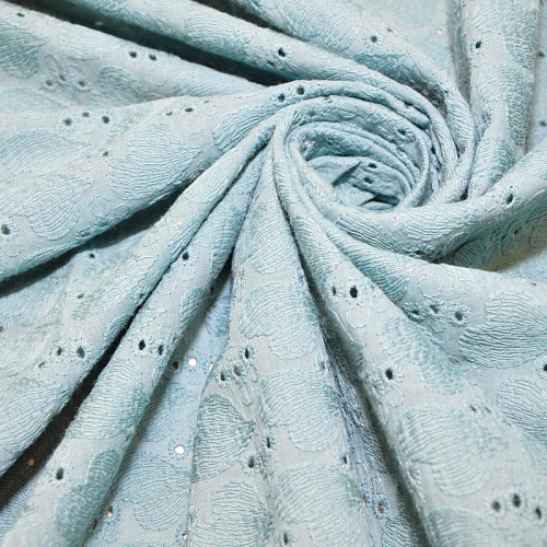 Батист вышитый "Ришелье" (пыльная бирюза)