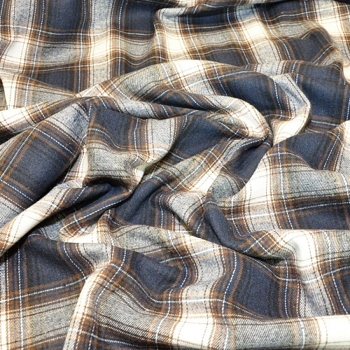 Ткань рубашечная фланель в клетку (синий+коричневый)
